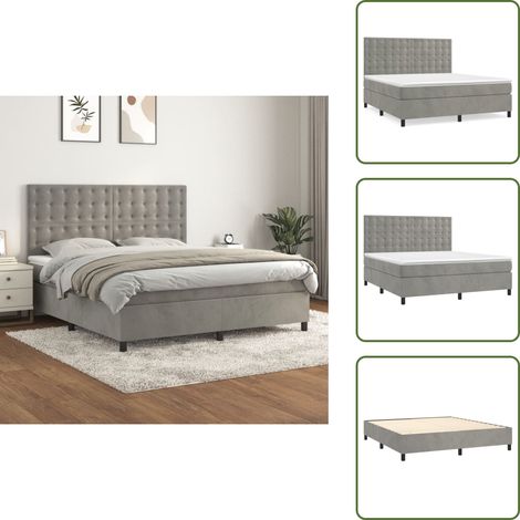 Boxspringbett mit Matratze Hellgrau 160x200 cm Samt - Boxspringbett - Samtbett - Doppelbett - Bett Mit Kopfteil - Hochwertige Matratze
