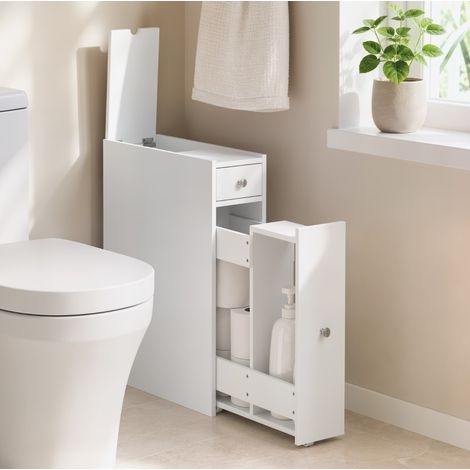 Mobile contenitore da bagno 48x16x58 cm in MDF bianco salvaspazio FloraGrace (1/5)