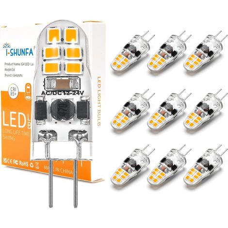 Ampoules LED G4,Variable AC/DC 12-24V,Blanc chaud 3000K,120LM 1.2W Mini Ampoule,Remplace 10W-15W Halogène,pour Cuisine,Hotte,Lot de 10 (1/5)