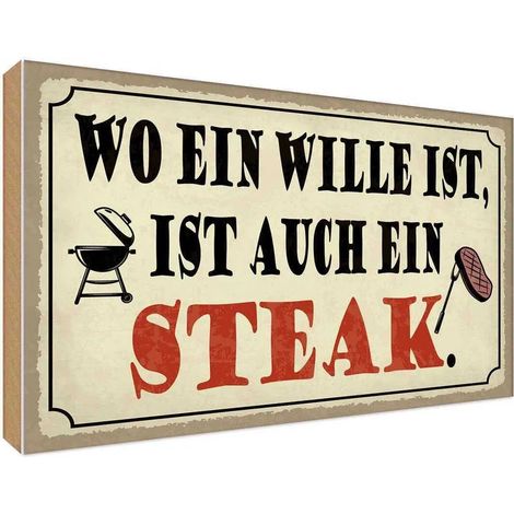 Panneau en bois 30x40 cm « Là où il y a une volonté » Steak Grill Nourriture Boissons (1/4)