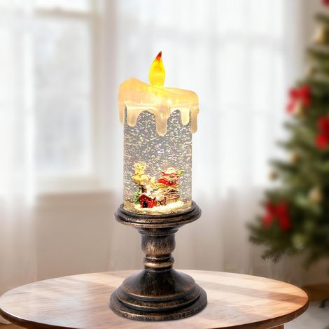Boule à Neige en Forme de Bougie Lanterne LED à Rotor à Eau avec minuterie, alimentée par Piles (Non fournies) Cadeau de décoration de Noël pour la Maison 26 cm de Haut (1/5)