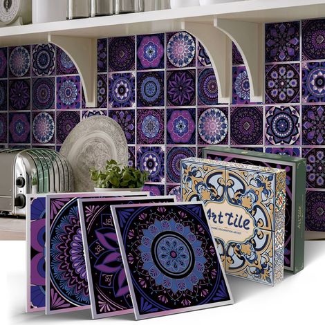 autocollants pour meubles et murs - Design mandala Multi-surfaces,imperméable résistant à l'humidité 12 15x15cm (1/4)