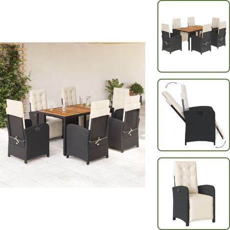 Chaise en résine - vidaXL Ensemble à manger de jardin coussins 7pcs Noir Résine tressée - Table en bois (1/5)