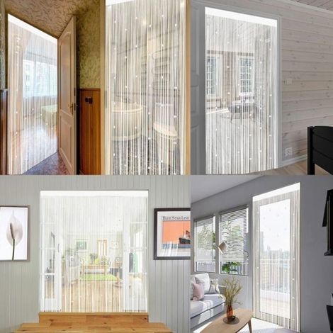 Rideau de porte en perles - anti-mouches, extérieur, moustiquaire, cloison séparation, 100x200cm, blanc - rideau Étiquette (1/4)
