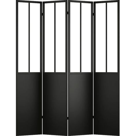 Paravento stile atelier industriale 4 pannelli L. 160 x A. 178 cm in Metallo Nero - KALEVI (1/2)