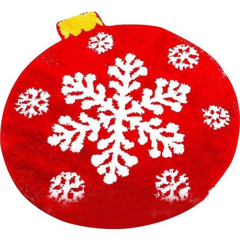 Tapis de bain rond de 19,7 pouces (50 cm) à motifs de flocons de neige rouges, antidérapant, idéal pour l'hiver et s'harmonisant avec les décorations de Noël. (1/5)