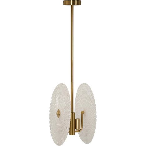 Goldener Metall-Kronleuchter mit dekorierten Glasschirmene (1/5)