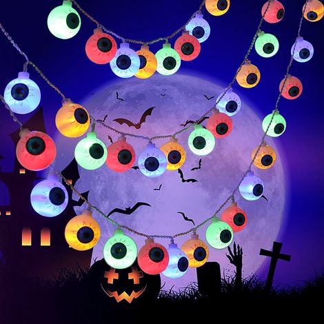 Guirlande Lumineuse Yeux De Fantôme Halloween - 3 Mètres - 20 Ampoules - Alimentation Piles - IP43 - Décoration Extérieure Cour Jardin Fête Thème Horreur (1/5)