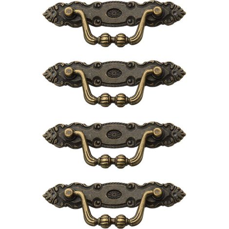 Set aus 4 klassischen Vintage-Schubladengriffen aus Zinklegierung in Bronzeoptik mit 8 M2-Schrauben für Möbel