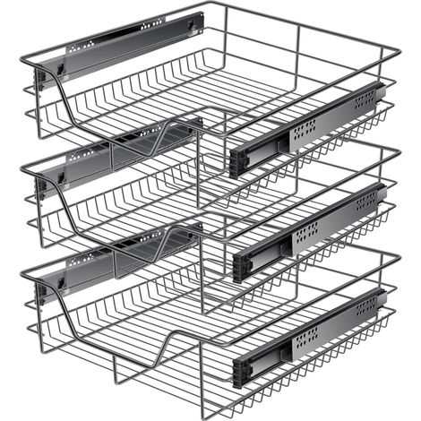 KESSER® Tiroir télescopique, acier inoxydable chromé - 3x 50 cm, anthracite