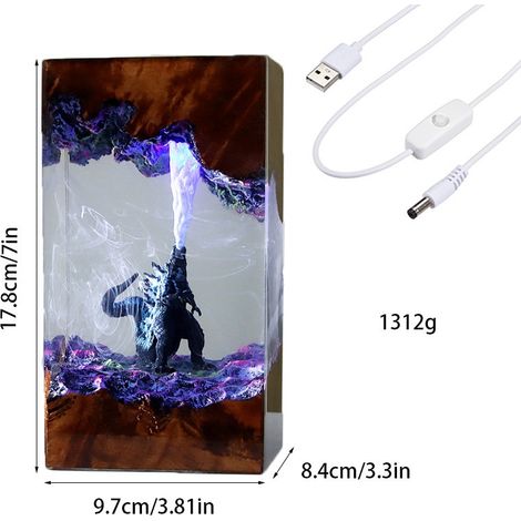 Veilleuse Godzilla en résine époxy, lampe de chevet décorative, veilleuse USB, lampe de table monstre, convient aux chambres et aux salons. (1/4)