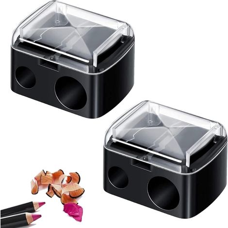 Juego de 2 sacapuntas para lápices de maquillaje, sacapuntas doble para lápices cosméticos, accesorios y herramientas de maquillaje, apto para lápices de cejas y labios de tamaño estándar y jumbo. (1/5)