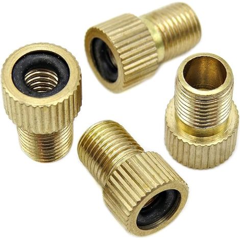BEBUSINGOTO Adaptador de válvula Presta de latón: convierte la válvula Presta en una válvula Schrader. Infla los neumáticos con una bomba de bicicleta estándar o un compresor de aire (paquete de 4). (1/3)