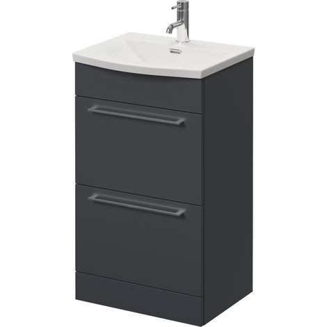 Napoli 390 Gloss Grey 500mm 2 Drawer Vanity Unit with Arc Basin - 500mm - Chrome 320mm Handle