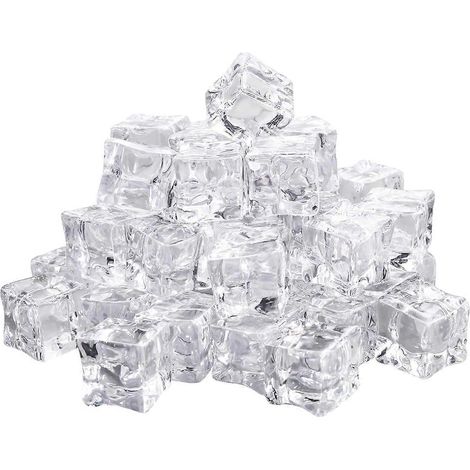 VORCOOL Lot de 50 glaçons carrés de 20 mm en verre lustré, faux glaçons artificiels en acrylique transparent, accessoires de photographie et décoration de cuisine