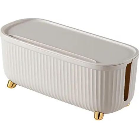 (Beige) Boîtier de Gestion des Câbles Boîte de rangement de câbles avec couvercle Boîte de gestion de câbles anti poussière à rayures peu encombrante Grande boîte de rangement for tableau de prises (1/5)