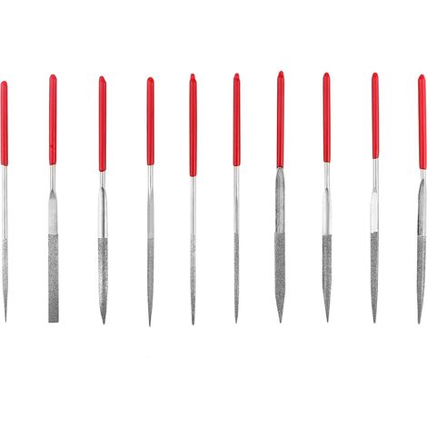 Ensemble de 10 limes aiguilles, mini limes de modelage diamantées 3 x 140 mm pour le travail du métal, du plastique, du verre, du bois et la sculpture de bijoux. (1/5)