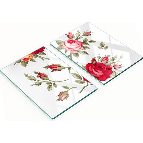 Juego de tablas de cocina de vidrio templado con estampado de rosas, 2 x 40 x 52 cm. (1/5)