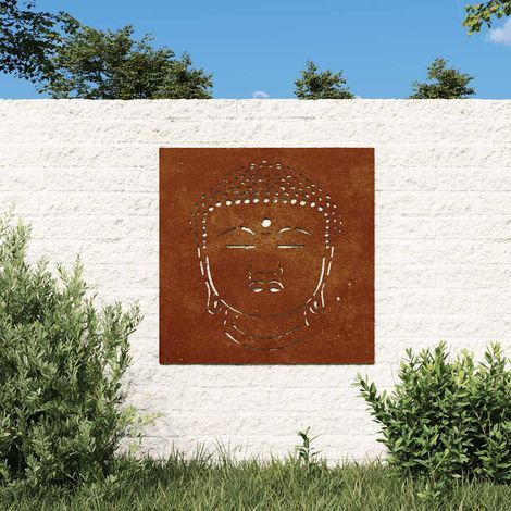 Garten-Wanddeko 55x55 cm Cortenstahl Buddha-Kopf (1/5)