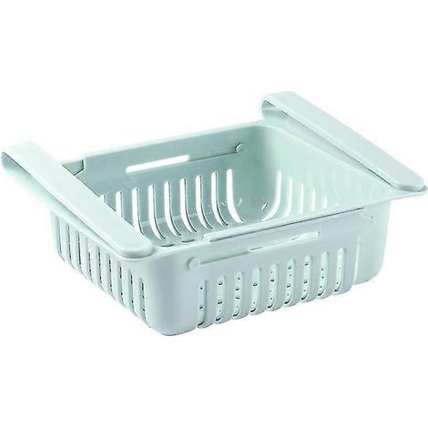 Boîte de rangement pour réfrigérateur, lot de 2, en plastique, à suspendre, pour tiroir de réfrigérateur, réglable, pour garde-manger (bleu) (1/4)