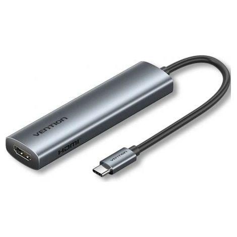 Docking USB Tipo-C Vention TGLHB/ 1xUSB Tipo-C/ 2xUSB/ 1xHDMI 4K/ 1xUSB Tipo-C PD/ Gris