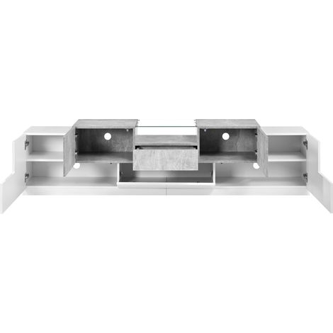 Mueble de TV blanco con efecto cemento, 200 x 33 x 48,5 cm, MDF y aglomerado (1/5)