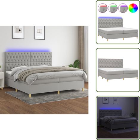 Sommier à lattes de lit matelas et LED Gris clair 200x200 cm - Sommier Tapissier - Lit Plateforme - Lit Avec Led - Matelas À Ressorts Ensachés - Têtière Ajustable (1/5)