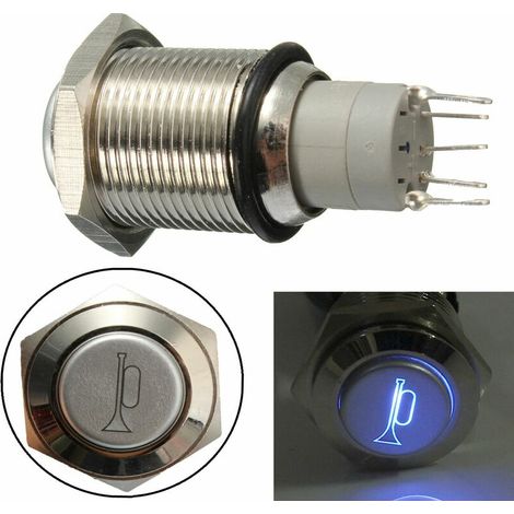 12V 16mm LED Switch Horn Switch Button Illuminated Water Repellent Metals (1/4)