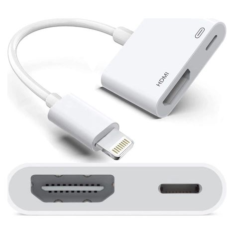 Adaptador Lightning a HDMI y Lightning - Adaptador Full HD 60Hz, fácil conexión de iPhone/iPad a TV o proyector, Plug & Play - Alogy LightningHD™ Blanco (1/5)