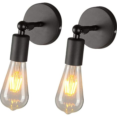 2PCS Applique Murale En Fer Métallique Applique Murale D'Intérieur Rétro Lampe Murale Angle Réglable Pour Chambre À Coucher, Bar, Café, Noir (1/5)