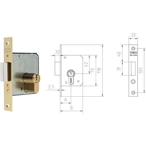 Serratura da infilare in legno MCM 1512-2-4545 bordo dritto in ottone