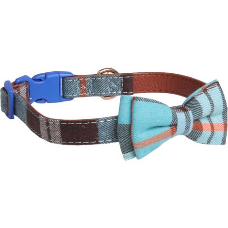 Collar para perro y gato, hebilla de liberación rápida, anilla en D de metal, estampado a cuadros con pajarita, para razas pequeñas, medianas y grandes. (1/5)