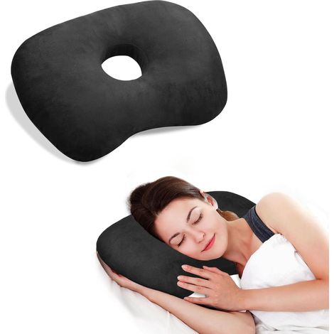 Noir,Oreillers de perçage d'oreille pour dormeurs sur le côté avec trou d'oreille pour les dormeurs latéraux CNH et les escarres de pression dues