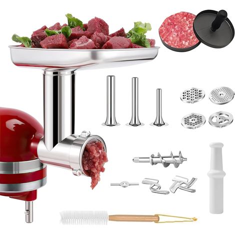Fleischwolf-Aufsatz für KitchenAid Küchenmaschinen, inklusive Wurstfüller, Reinigungsbürste und Edelstahl-Schneide- und Reibeset für KitchenAid (1/5)