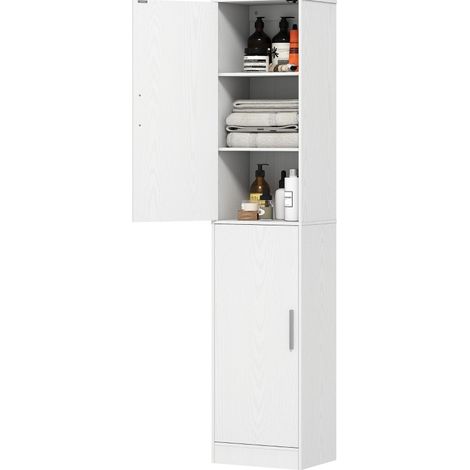 Meuble de salle de bain haut et étroit 40 x 35 x 180 cm, 2 portes, 6 compartiments, étagères réglables, blanc, style bois, rangement gain de place  CHICFURN (1/5)