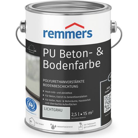 Remmers PU Beton- und Bodenfarbe, lichtgrau, seidenmatt, 2,5 Liter, Betonfarbe, für Beton/Estrich/Zementfaserplatten, belastbar und chemikalienbeständig
