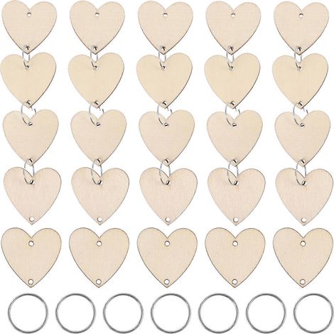 50 étiquettes rondes en bois brut découpé, petites étiquettes en bois en forme de cœur (1/4)