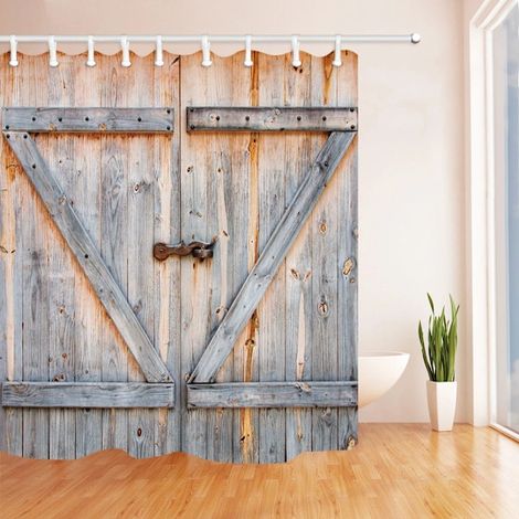 Filiyano-Rideau de douche rustique, une vieille porte de garage en bois amérindienne (1/2)