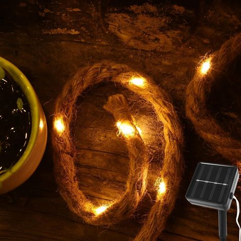 corde chanvre Guirlande lumineuse LED Éclairage solaire à cordes 40 LED 3m coton Corde naturelle, corde en jute Tau Couleur blanc chaud Décoration de jardin Éclairage intérieur Décoration