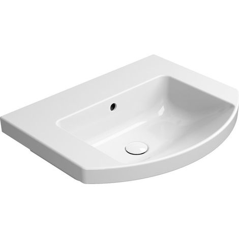 Lavabo en céramique NORM courbé 60x49cm, sans trou pour robinetterie, blanc ExtraGlaze (1/3)
