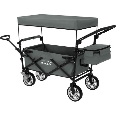 Hauki Carro de Mano Plegable con Techo Gris Carreta de Transporte Carro de Equipamento Incluye 2 Bolsillos de Malla, 1x Bolsa Exterior Carretilla Jardín Hasta 120kg con Ruedas Delanteras 360° (1/5)