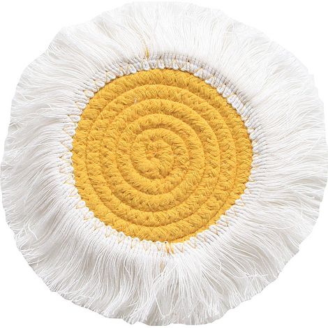2 pièces Jaune Tapis de table tissé anti-brûlure - Tapis de bol nordique simple en coton - Sets de table d'intérieur (1/5)