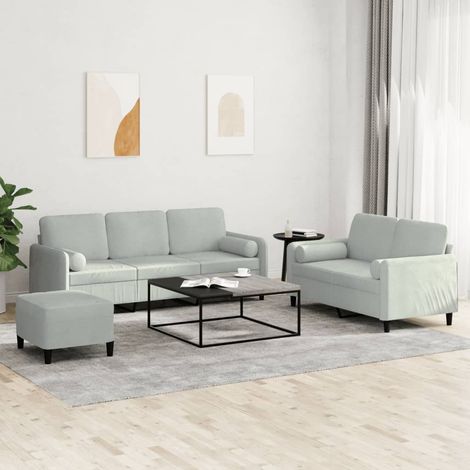 vidaXL Set di Divani 3 pz con Cuscini Grigio Chiaro in Velluto (1/5)