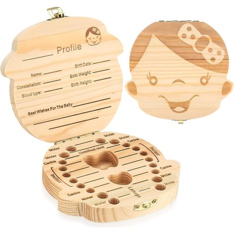 Boîte à Dents en Bois, Boîte de Rangement pour Enfants en Bois de Souvenir, Boîte à Dents de Lait Filles Souvenir Cadeau pour, (1/5)