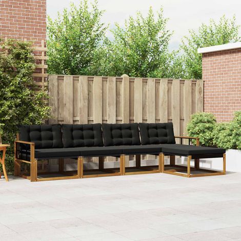 Outdoor-Sofagarnitur mit Kissen 5 pcs Natürlich und Schwarz (1/5)