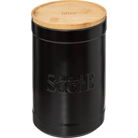Barattolo zucchero in ceramica nera con coperchio in bamboo Ø 12,2 cm (1/3)