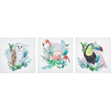 Conjunto de 3 cuadros en lienzo de poliéster multicolor 30 x 30 cm sin marco ganchos moderno habitación infantil Menaka (1/5)
