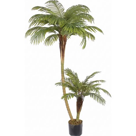 Palma Artificiale Marvin 170 cm con 2 Fusti e 40 Foglie Tropicali, Pianta Decorativa Realistica per Interni e Uffici (1/2)