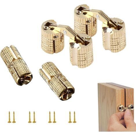Lot de 4 Charnières Invisibles 8mm en Cuivre – Charnière Cachée à Barillet 180° Pour Boîte à Bijoux/Meuble – Haute Résistance 10kg Antirouille (1/4)