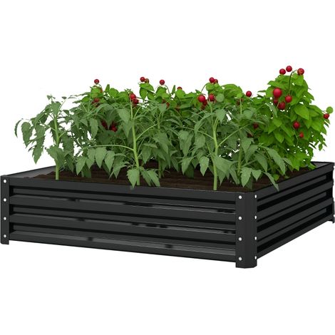 Potager surélevé à fond ouvert avec revêtement imperméable, en acier galvanisé, 120 x 120 x 30 cm, gris (1/3)